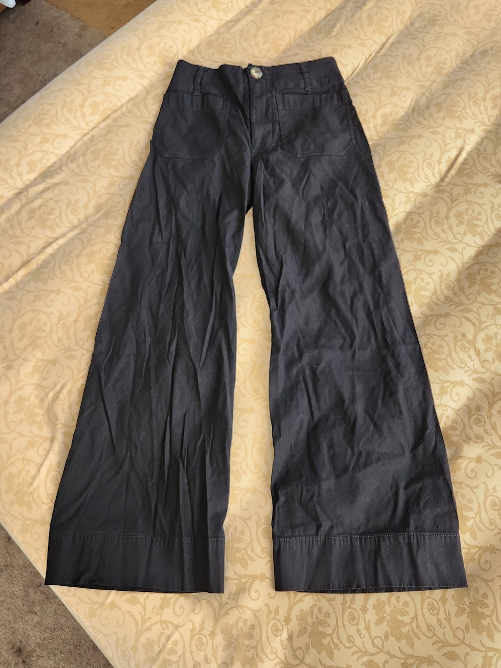 Maeve Anthropologie The Collete Wide Leg Linen Blend Black Pant Sz 24